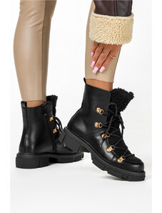 Czarne botki śniegowce damskie z kożuszkiem sznurowane Casu 22-15