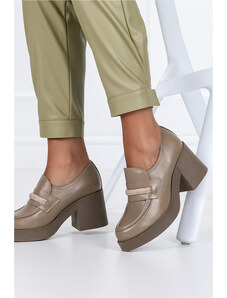 Beżowe mokasyny skórzane damskie na słupku z cyrkoniami PRODUKT POLSKI Casu 20157