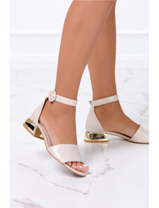 Beżowe sandały skórzane damskie na ozdobnym niskim obcasie z zakrytą piętą pasek wokół kostki PRODUKT POLSKI Casu 2143-205