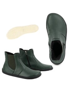 Olivier Damskie buty barefoot sztyblety z zamkiem ocieplane 1263 zielone