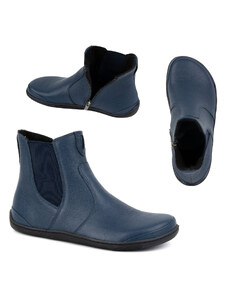 Olivier Damskie buty barefoot sztyblety z zamkiem ocieplane 1263 granatowe