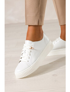 Białe sneakersy skórzane damskie buty sportowe na platformie z kłódką sznurowane PRODUKT POLSKI Casu 1145