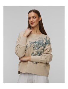 Beżowa Bluza Z Bawełny Organicznej Z Printem Damska Deha