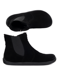 Olivier Damskie buty barefoot sztyblety z zamkiem ocieplane 1263 czarny welur