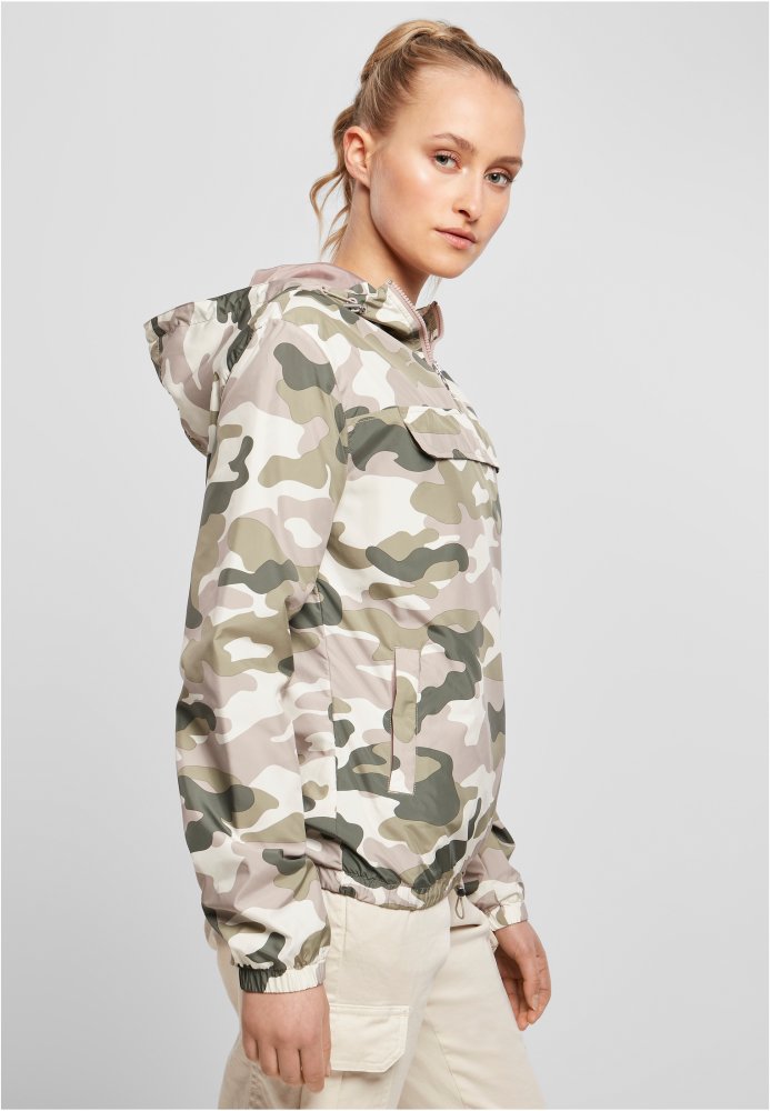 URBAN CLASSICS Ladies Camo Pull Over Jacket - duskrose camo