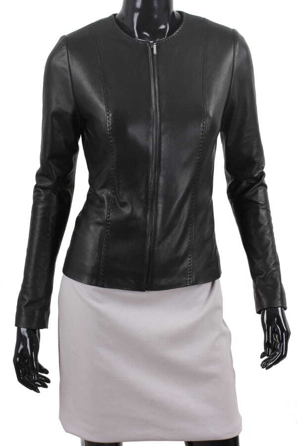 CHA450 - czarna kurtka skórzana damska w stylu kurtki chanelki DORJAN