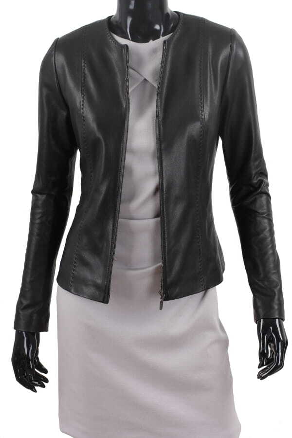 CHA450 - czarna kurtka skórzana damska w stylu kurtki chanelki DORJAN