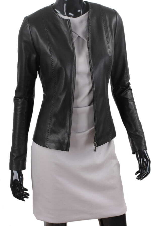 CHA450 - czarna kurtka skórzana damska w stylu kurtki chanelki DORJAN