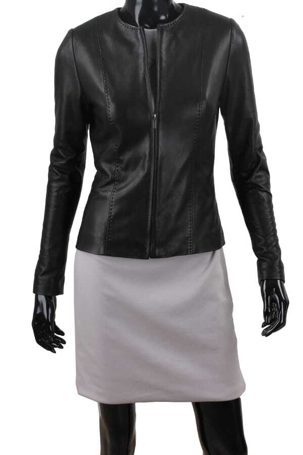 CHA450 - czarna kurtka skórzana damska w stylu kurtki chanelki DORJAN