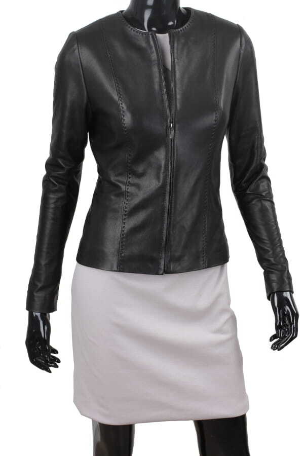 CHA450 - czarna kurtka skórzana damska w stylu kurtki chanelki DORJAN