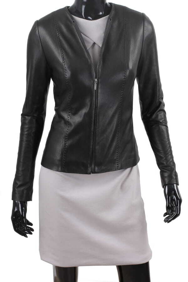 CHA450 - czarna kurtka skórzana damska w stylu kurtki chanelki DORJAN