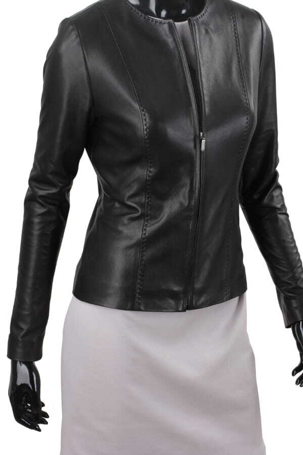 CHA450 - czarna kurtka skórzana damska w stylu kurtki chanelki DORJAN