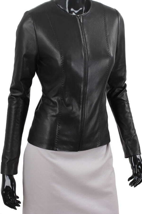 CHA450 - czarna kurtka skórzana damska w stylu kurtki chanelki DORJAN