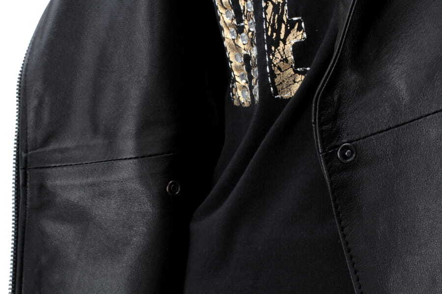 EMI450 - czarna kurtka skórzana damska z szerokim kołnierzem DORJAN