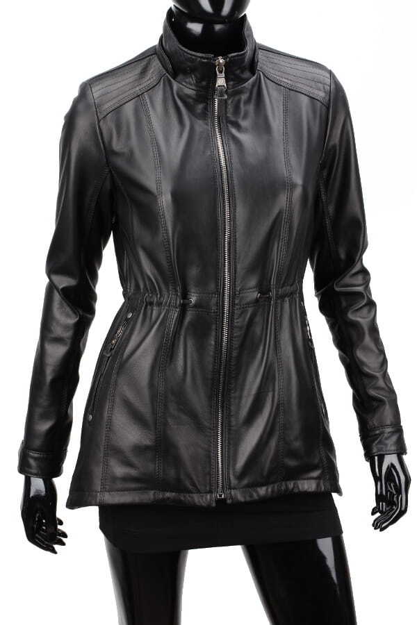 CARLO MONTI PAR450 - czarna kurtka parka damska ze skóry naturalnej DORJAN