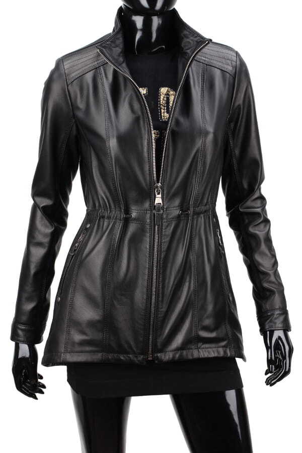 CARLO MONTI PAR450 - czarna kurtka parka damska ze skóry naturalnej DORJAN