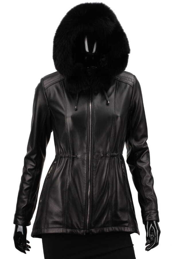 CARLO MONTI PAR450 - czarna kurtka parka damska ze skóry naturalnej DORJAN