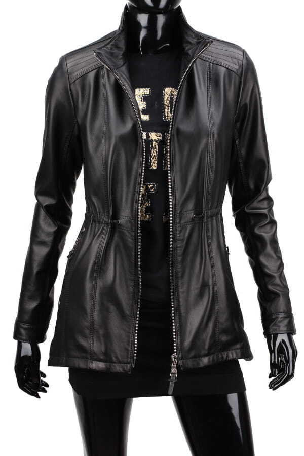 CARLO MONTI PAR450 - czarna kurtka parka damska ze skóry naturalnej DORJAN