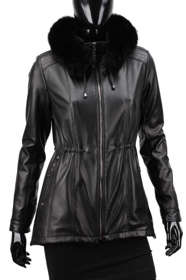 CARLO MONTI PAR450 - czarna kurtka parka damska ze skóry naturalnej DORJAN