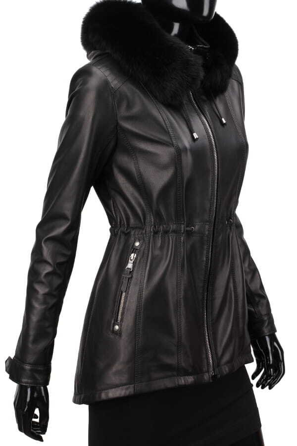 CARLO MONTI PAR450 - czarna kurtka parka damska ze skóry naturalnej DORJAN