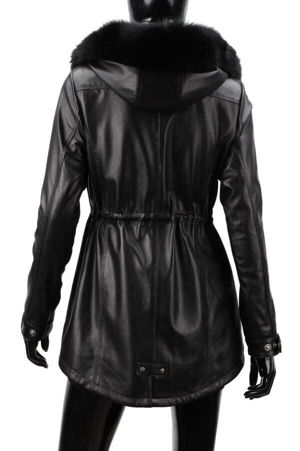 CARLO MONTI PAR450 - czarna kurtka parka damska ze skóry naturalnej DORJAN