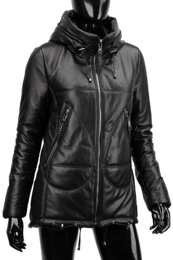 CARLO MONTI ADL450 - ocieplana czarna parka skórzana damska z kapturem DORJAN