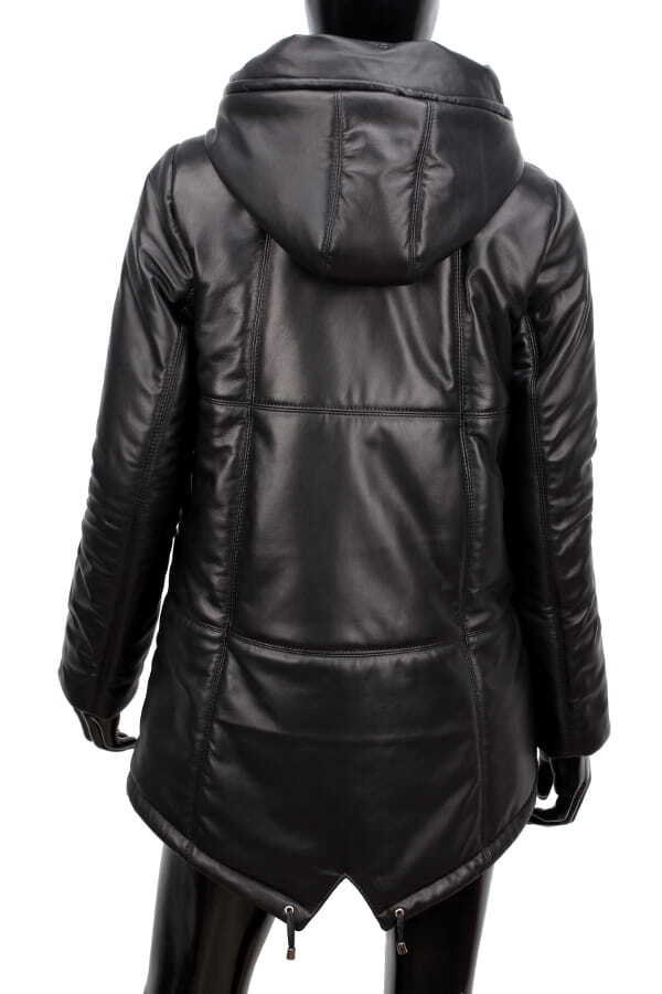 CARLO MONTI ADL450 - ocieplana czarna parka skórzana damska z kapturem DORJAN