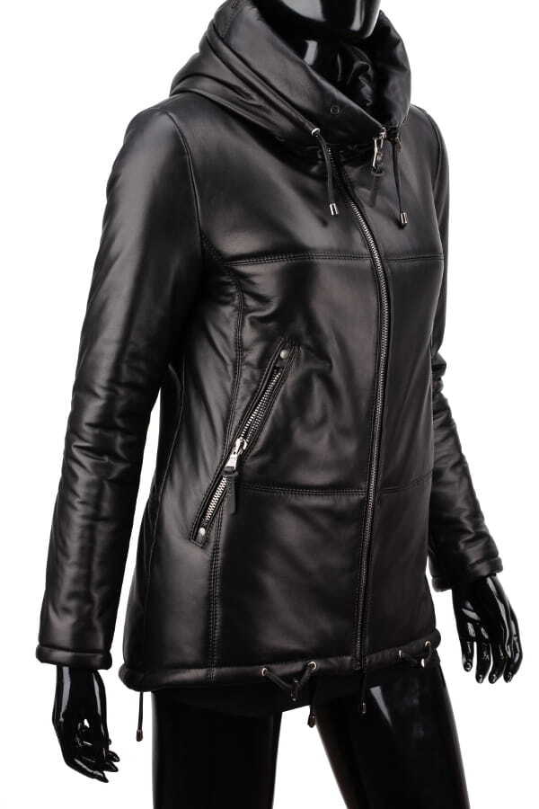 CARLO MONTI ADLA450 - czarna parka skórzana damska z futerkiem na kapturze DORJAN