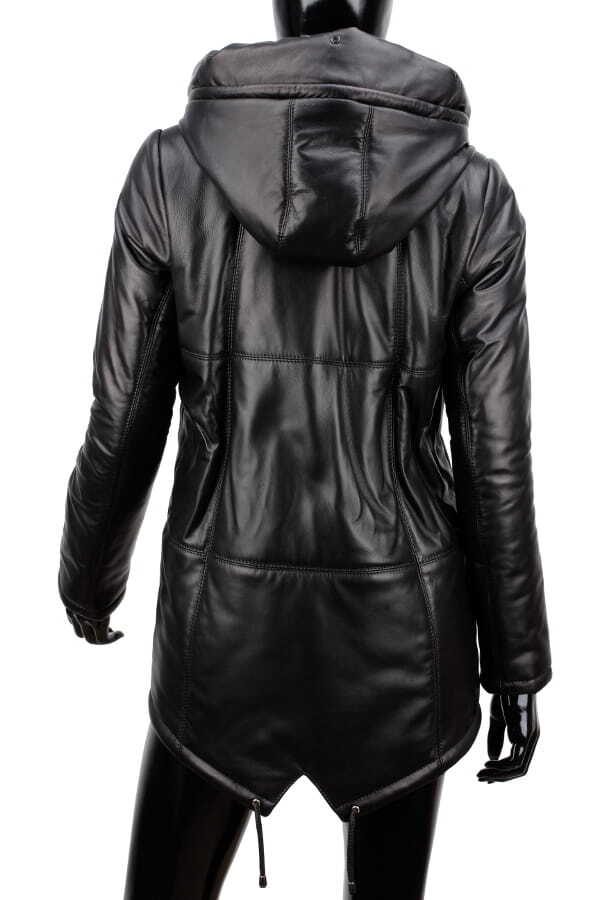 CARLO MONTI ADLA450 - czarna parka skórzana damska z futerkiem na kapturze DORJAN