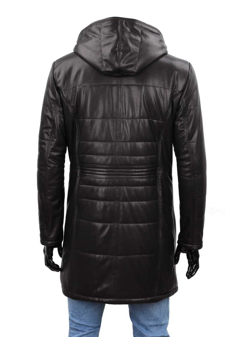 CARLO MONTI EDW450 - Ciepły pikowany płaszcz skórzany męski z kapturem DORJAN