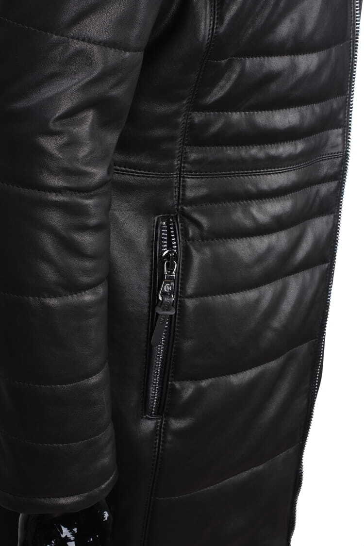 CARLO MONTI EDW450 - Ciepły pikowany płaszcz skórzany męski z kapturem DORJAN