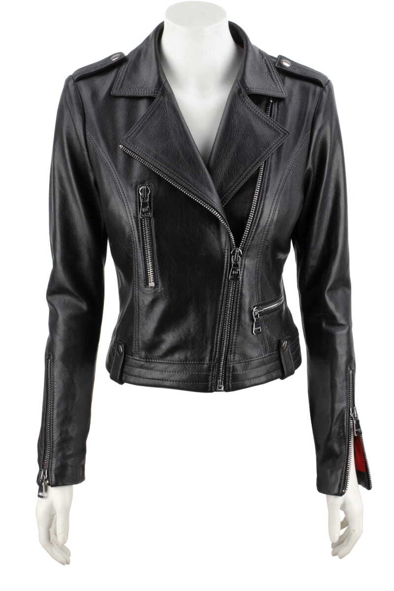 AUR450 - Rockowa ramoneska skórzana z czerwoną podszewką DORJAN