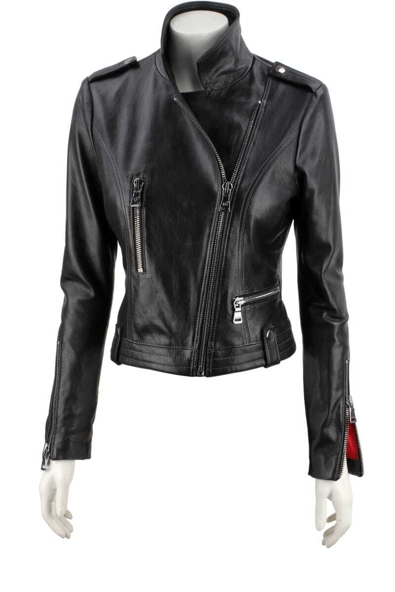 AUR450 - Rockowa ramoneska skórzana z czerwoną podszewką DORJAN