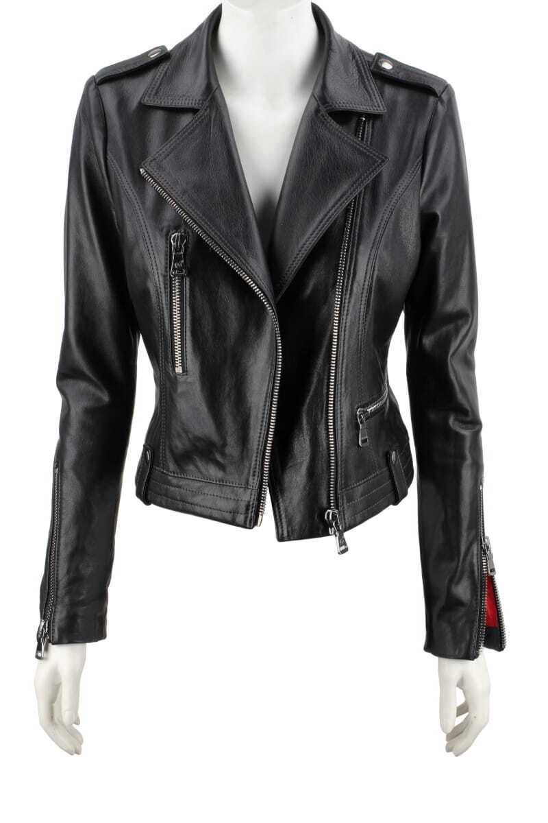 AUR450 - Rockowa ramoneska skórzana z czerwoną podszewką DORJAN