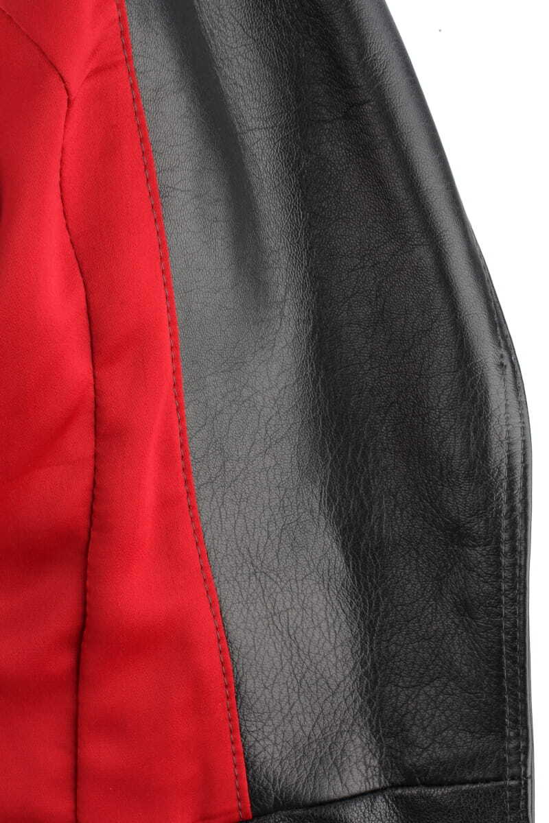 AUR450 - Rockowa ramoneska skórzana z czerwoną podszewką DORJAN