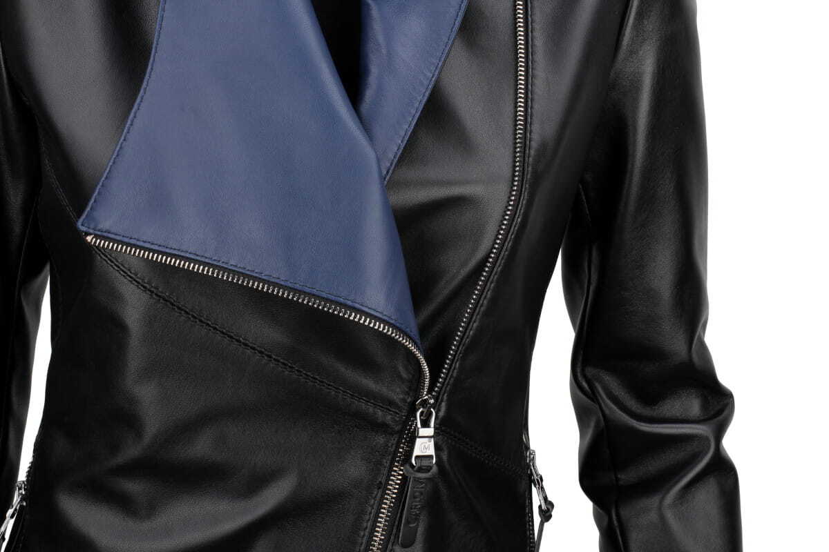 CARLO MONTI FRI450N_A - kurtka skórzana damska w kolorze czarnym z niebieskim DORJAN