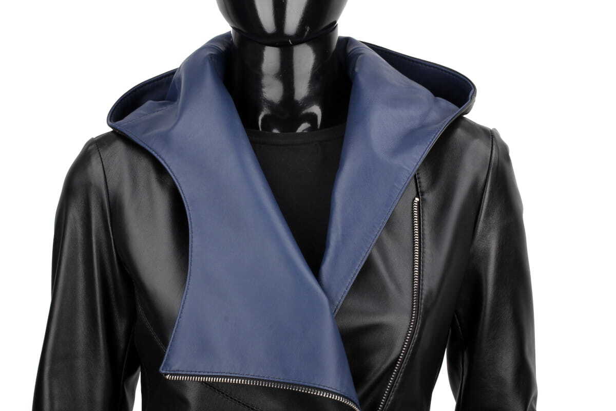 CARLO MONTI FRI450N_A - kurtka skórzana damska w kolorze czarnym z niebieskim DORJAN