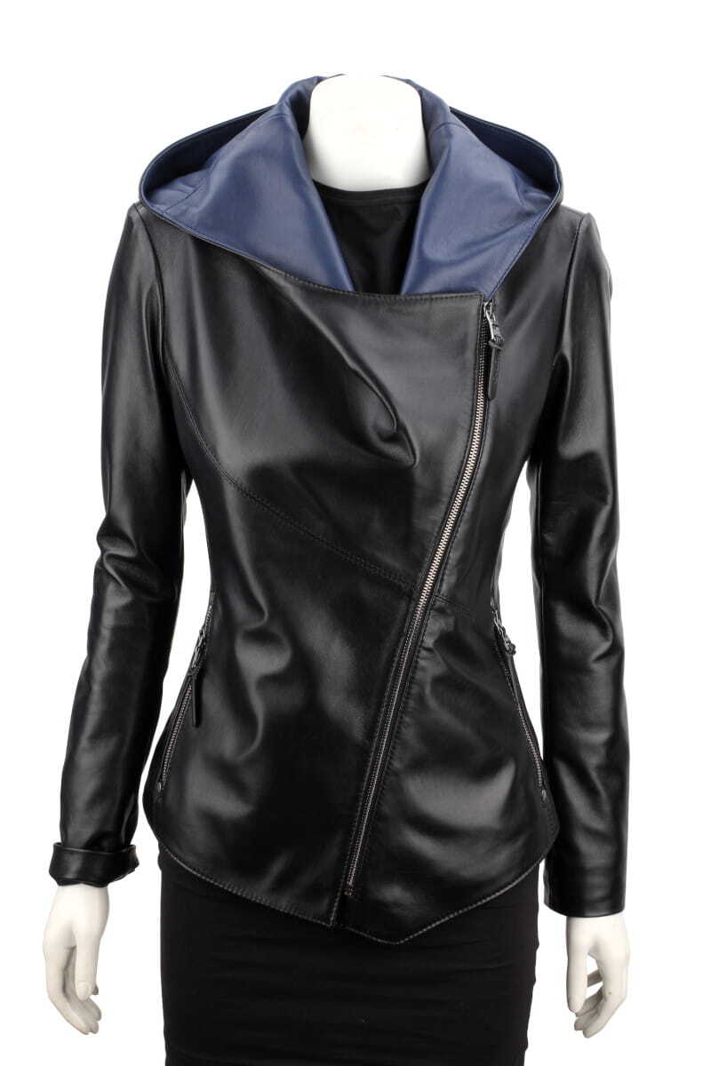 CARLO MONTI FRI450N_A - kurtka skórzana damska w kolorze czarnym z niebieskim DORJAN