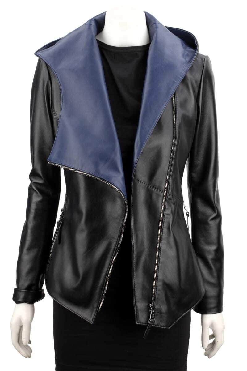 CARLO MONTI FRI450N_A - kurtka skórzana damska w kolorze czarnym z niebieskim DORJAN