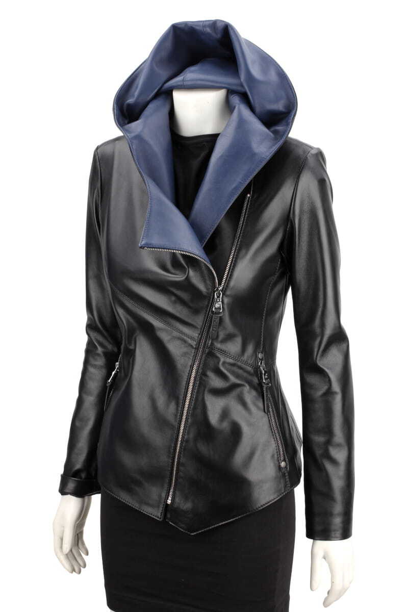 CARLO MONTI FRI450N_A - kurtka skórzana damska w kolorze czarnym z niebieskim DORJAN