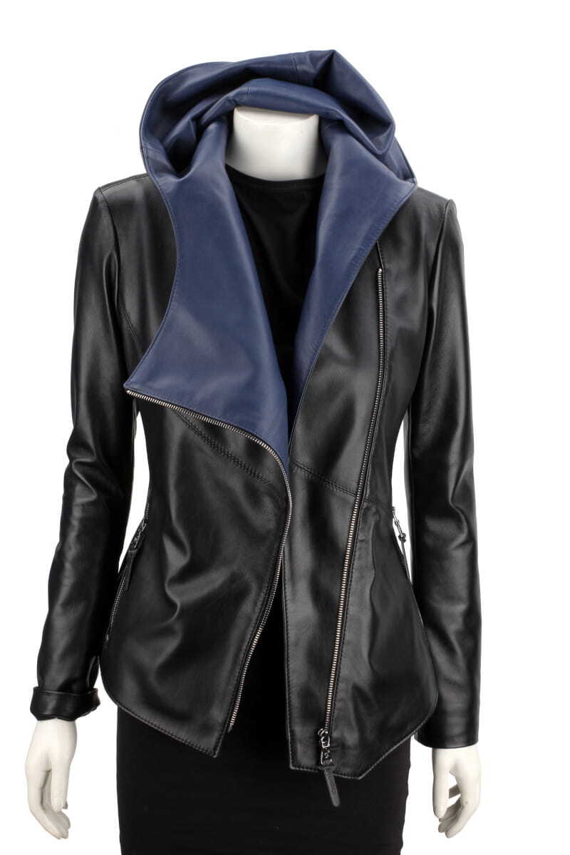 CARLO MONTI FRI450N_A - kurtka skórzana damska w kolorze czarnym z niebieskim DORJAN