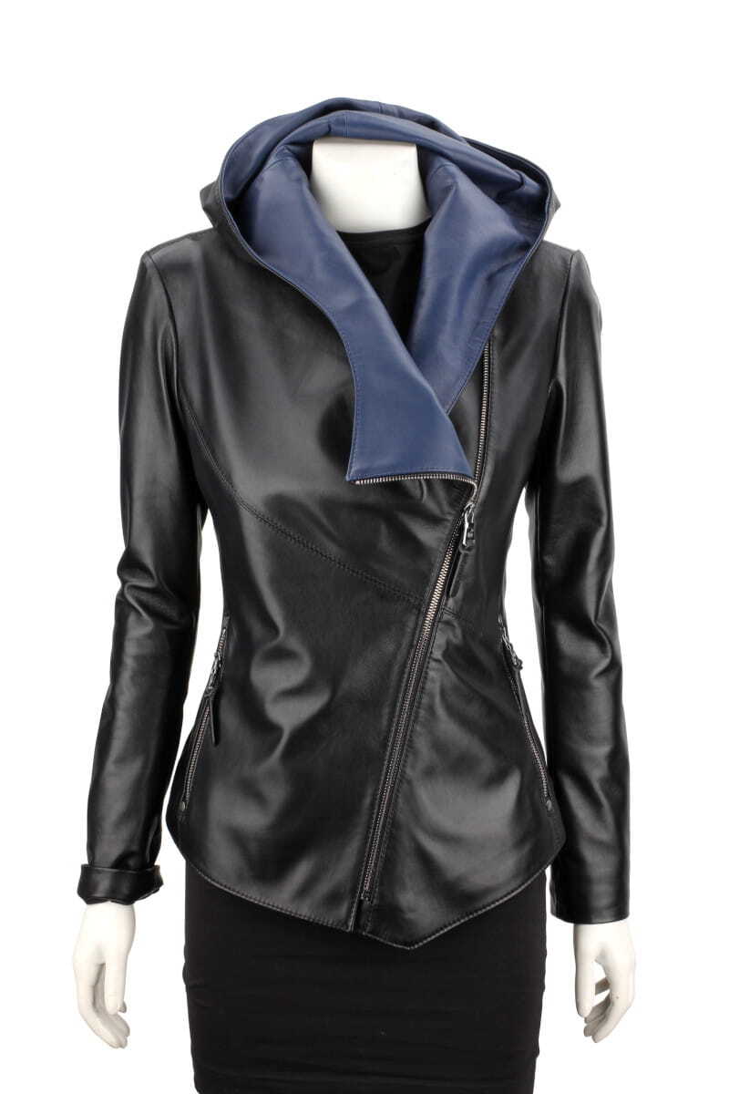 CARLO MONTI FRI450N_A - kurtka skórzana damska w kolorze czarnym z niebieskim DORJAN