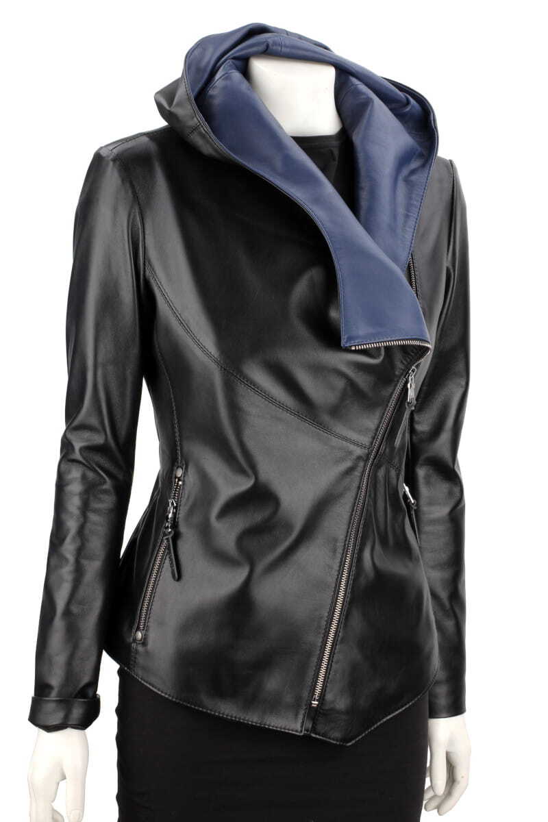 CARLO MONTI FRI450N_A - kurtka skórzana damska w kolorze czarnym z niebieskim DORJAN