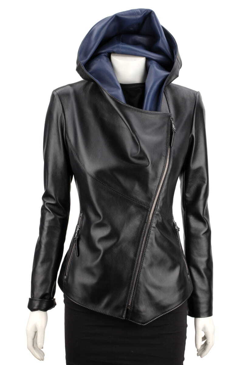 CARLO MONTI FRI450N_A - kurtka skórzana damska w kolorze czarnym z niebieskim DORJAN