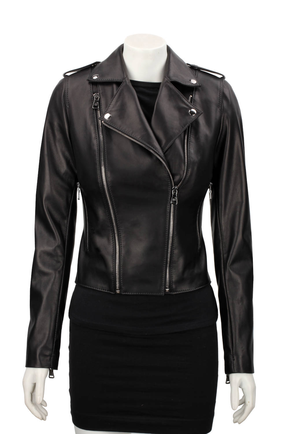 JUL450N - Ramoneska skórzana damska z czarnej skóry DORJAN