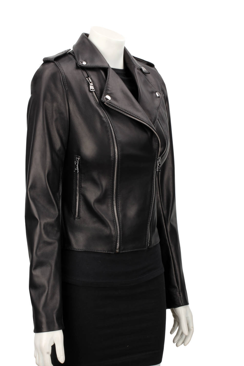 JUL450N - Ramoneska skórzana damska z czarnej skóry DORJAN