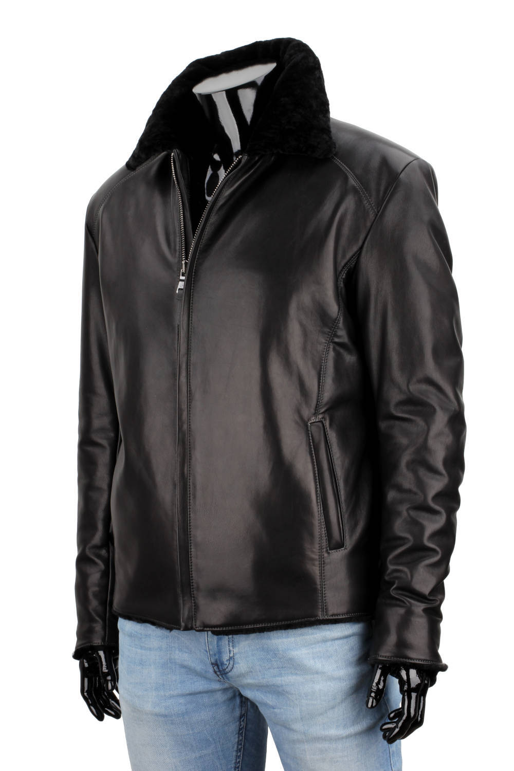 CARLO MONTI VTO450 - ciepła kurtka skórzana męska z czarnym futerkiem DORJAN