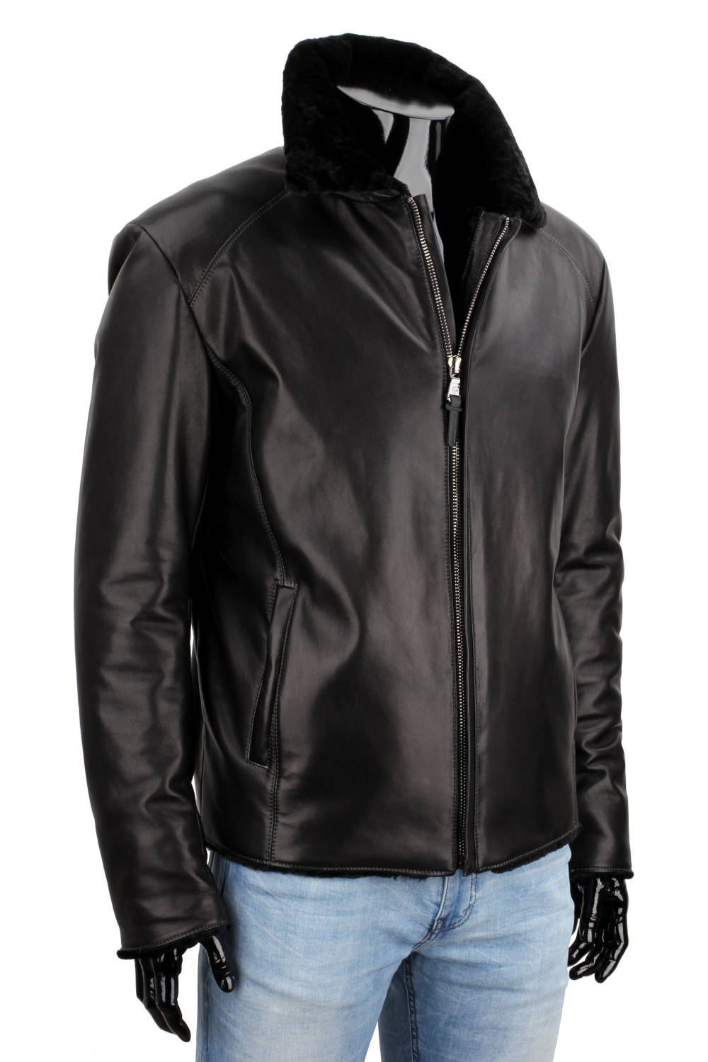 CARLO MONTI VTO450 - ciepła kurtka skórzana męska z czarnym futerkiem DORJAN