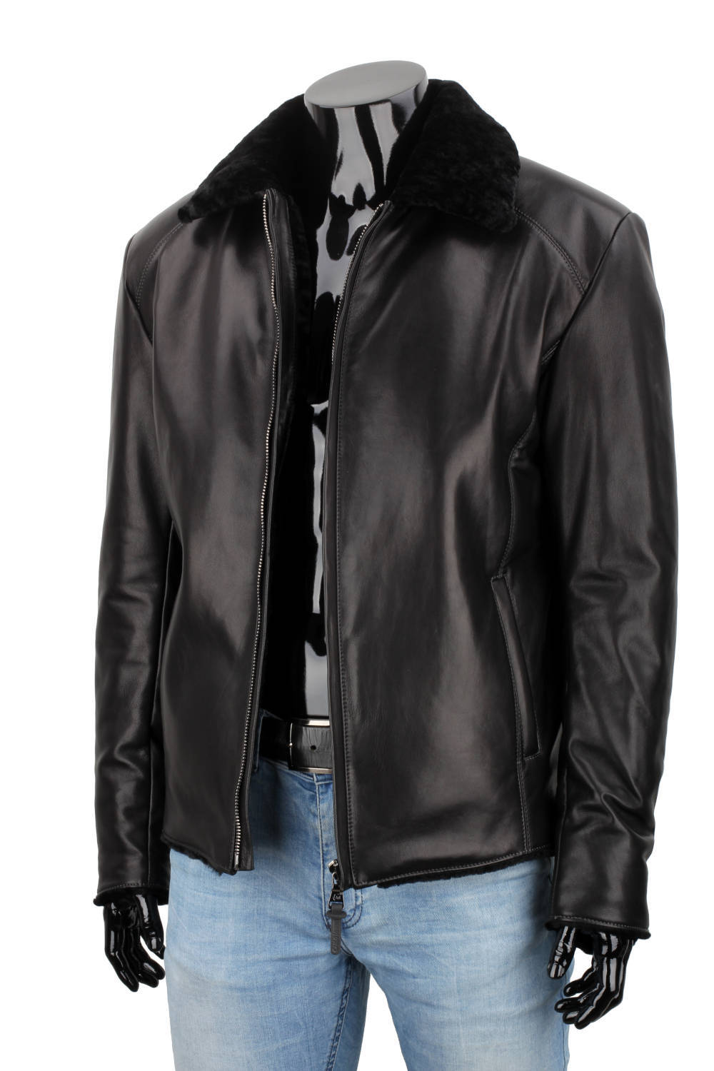 CARLO MONTI VTO450 - ciepła kurtka skórzana męska z czarnym futerkiem DORJAN