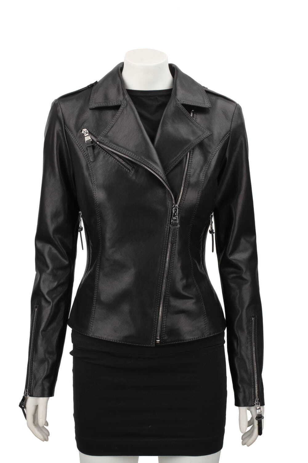 AUR450D - Ramoneska skórzana damska z czarnej skóry owczej DORJAN